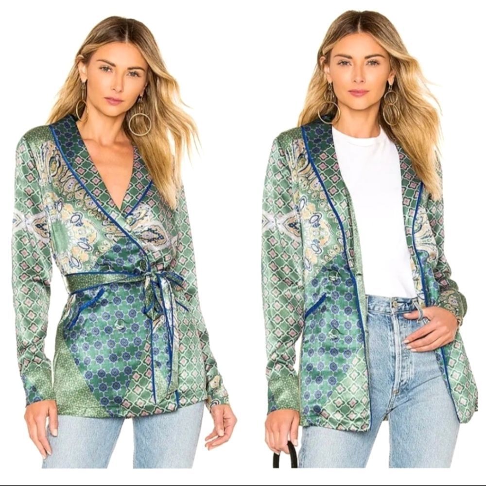 House of Harlow 1960 Green Patterned Wrap Jacket